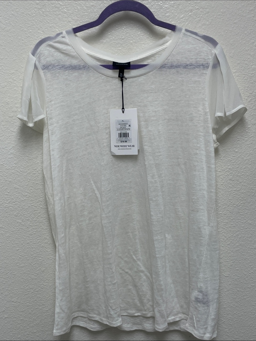 Who What Wear White Feathers Sheer Crew Linen Tee Women’s XL NWT